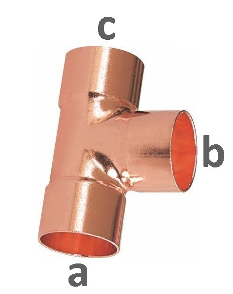 Bakreni reducirni T-kos 1 1/8'' - 7/8'' - 1 1/8'' (28,57 - 22,22 - 28,57mm)